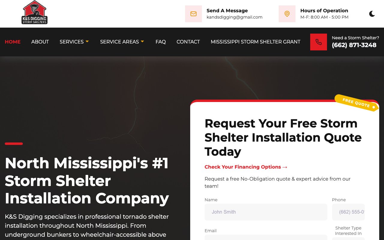 KS Digging Storm Shelters desktop view
